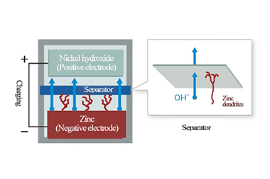 Ceramic separator with a highly densified structure allows hydroxide (OH<sup>－</sup>) ions to pass while physically blocking the penetration of zinc.