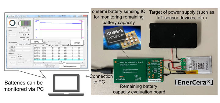 Evaluation system with onsemi’s built-in battery sensing IC for monitoring remaining battery capacity