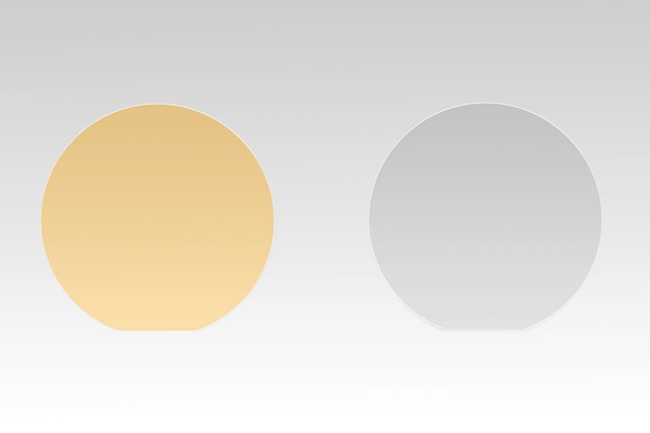 4-inch conductive GaN wafer (left) and 4-inch semi-insulating GaN wafer (right)