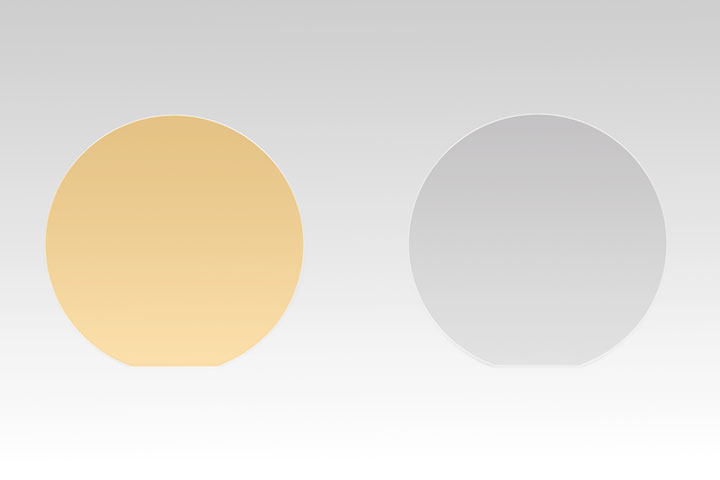 4-inch conductive GaN wafer (left) and  4-inch semi-insulating GaN wafer (right)