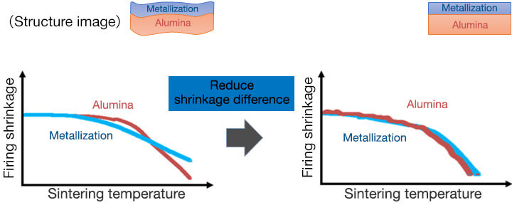 Firing shrinkage control of alumina and metallization (example)