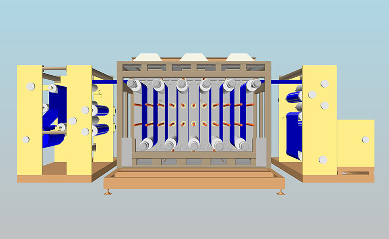 Schematic image of slalom-configured roll-to-roll furnace