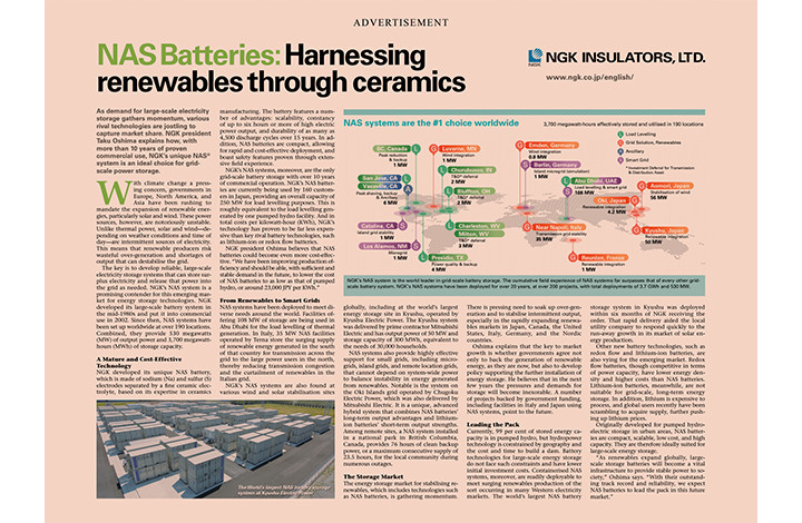 July 26, 2016 NAS Batteries: Harnessing renewables through ceramics(The Financial Times)