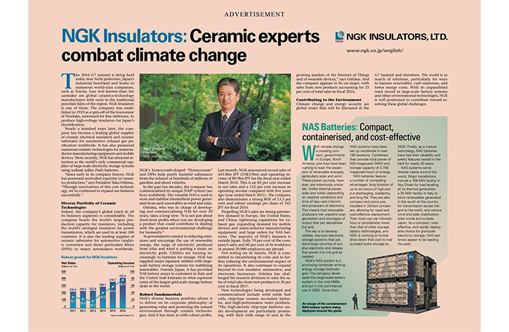 May 26, 2016 NGK Insulators: Ceramic experts combat climate change(The Financial Times)